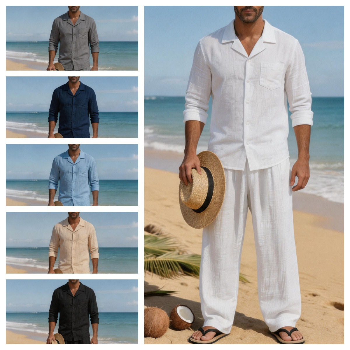 Linen Shirt Breathable - Traje de Playa de Lino para