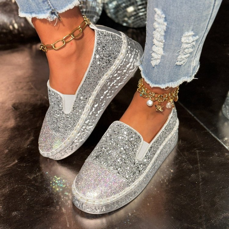 Mocasines plateados con brilla - Espadrille Slip On reseña y precio